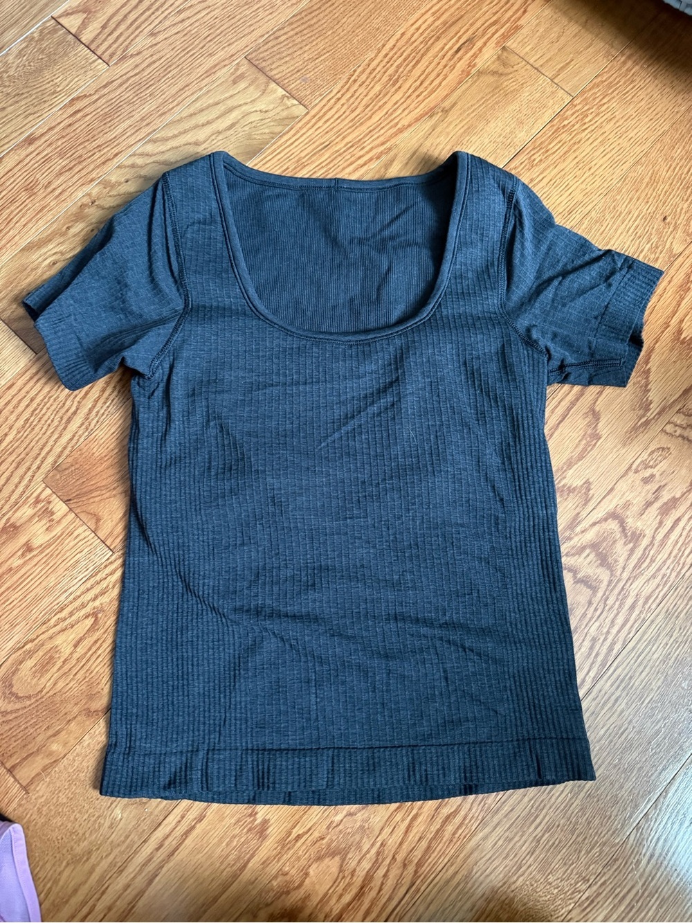 lululemon athletica Black Ribbed Scoop Neck Short Sleeve Tee